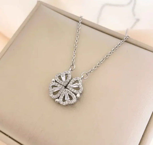 2-in-1 Heart Diamond Silver Necklace