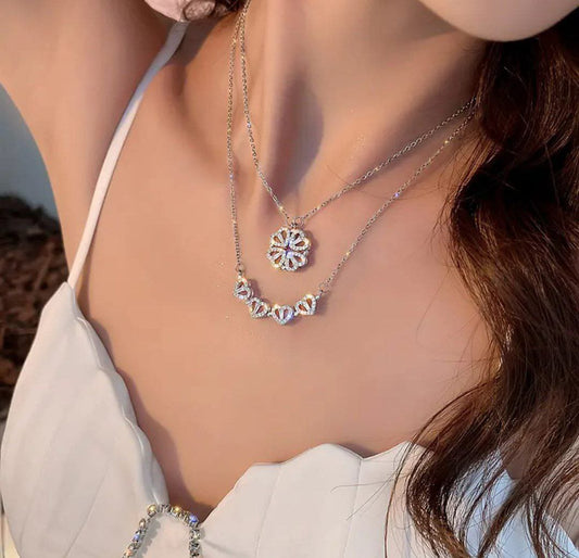 2-in-1 Heart Diamond Silver Necklace