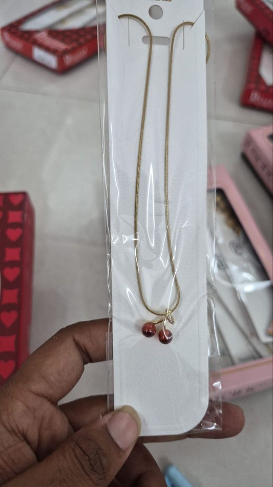 Anti Tarnish Cherry Pendant Necklace – Minimal Gold Design